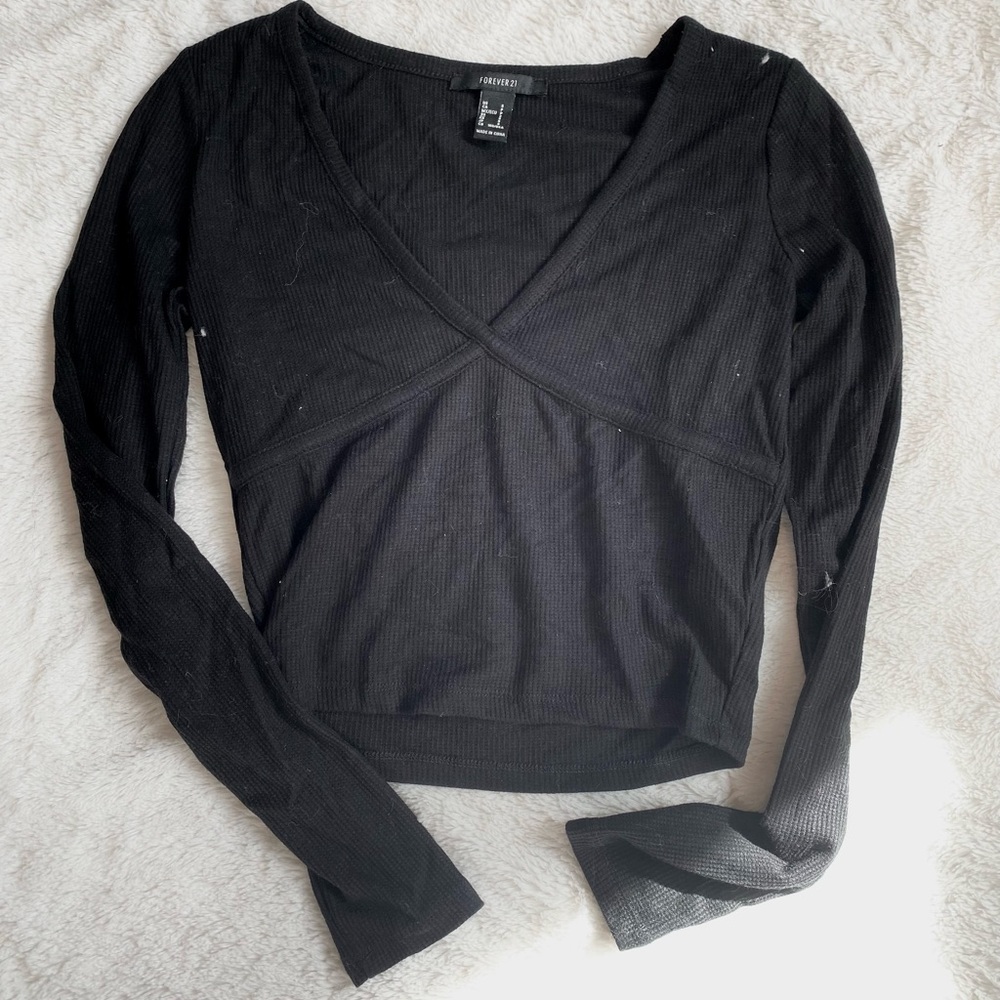 Black Waffle Knit Long Sleeve